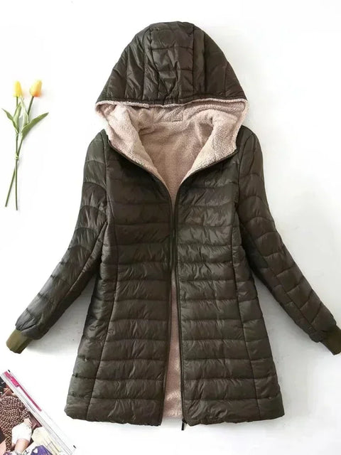 Women's Jacket Winter New Mid Length Korean Edition Hooded Fit Plus Fleece Cotton Coat Warm Lamb Fleece Parkas Winter Jackets