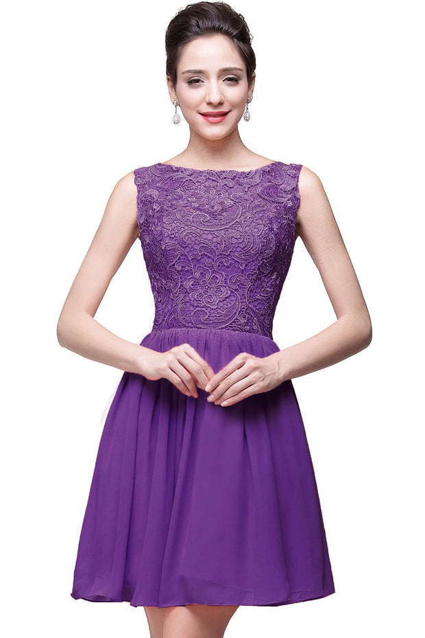 Pretty Dress O Neck Sleeveless Floral Lace Appqulies Homecoming Dress For Evening Party Short Knee Length Skirt Chiffon Gown