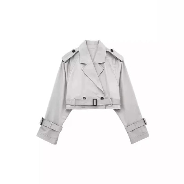 Women's Fashion Matching Belt Casual Short Windbreaker Coat