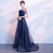 Customized high-end women's evening dress new French banquet dignified and elegant host starry sky long dress to attend dance pa