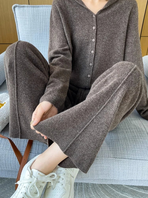 2024 High-end Cashmere Temperament Wide-leg Pants Women's High Waist 100 Pure Wool Pants Loose Casual Straight Outer Trousers