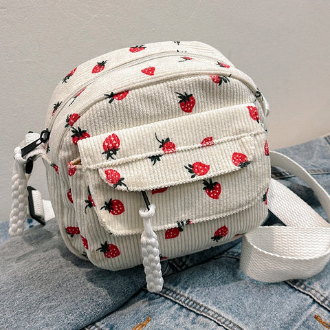 Cute Strawberry Shoulder Bag Casual Zipper Trendy Crossbody Bag Tote Handbag for Women Girls Travel Work Messenger Bag