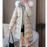 Korean Mermaid Women Midi Winter Parkas New Waterproof No Washing Required Slim Show Off Weight Fur Collar Drawstring Coats