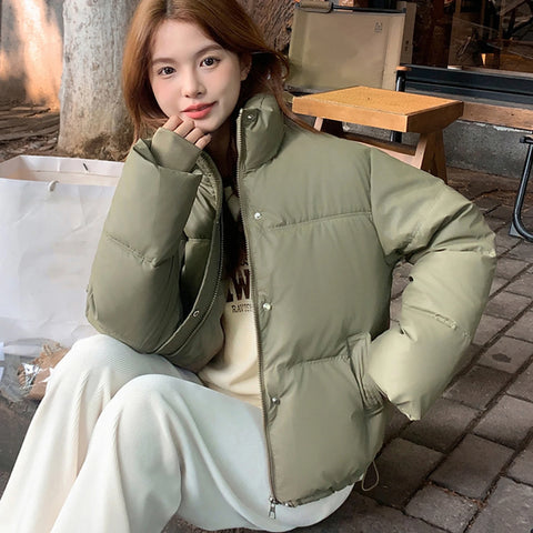 Winter Women Parkas Stand Collar Neck Zipper Closure Coat Long Sleeves Windproof Heat Retention Padded Down Coat