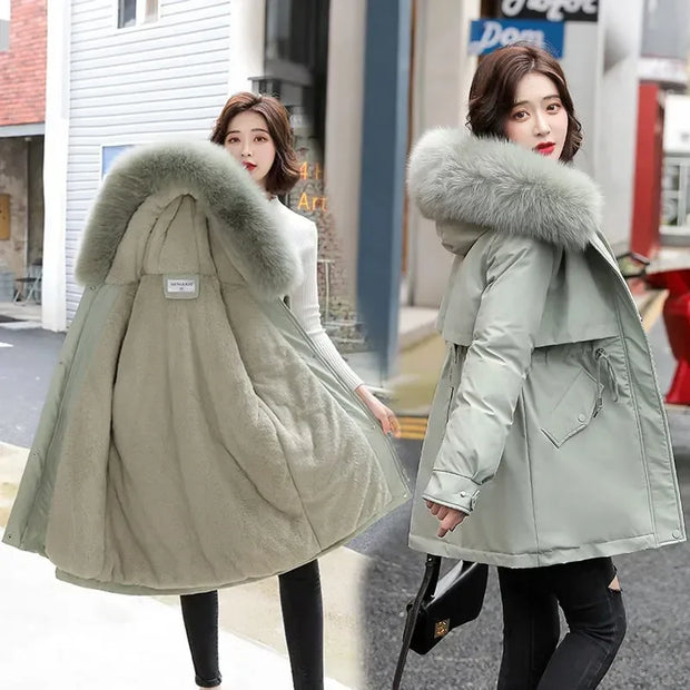 Free shipping AYUNSUE Winter Jacket Women Parka Long Coat Wool Liner Hooded Parkas With Fur Collar Warm Snow Wear Padded Clothes