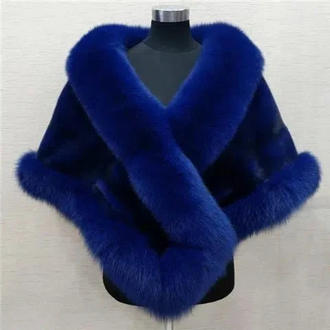 White Fur Shawl Jacket Women's 2025Autumn Winter New Faux Mink Fox Fur Dress Cheongsam Cloak Coats Thicken Warm Short Outwear