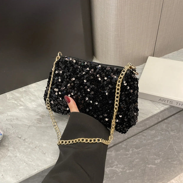 Sequins Crossbody Chain Bag Simple INS Solid Color Sequins Shoulder Bag Underarm Bag Phone Purse Evening Clutch Bags Handbag