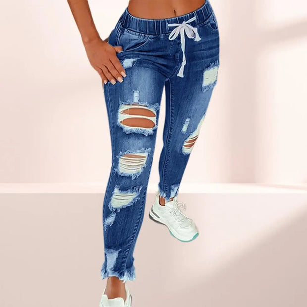 Popular Pencil Jeans Streetwear Women Jeans Slim Slim-fitting All Match Denim Pants  Elastic Waist