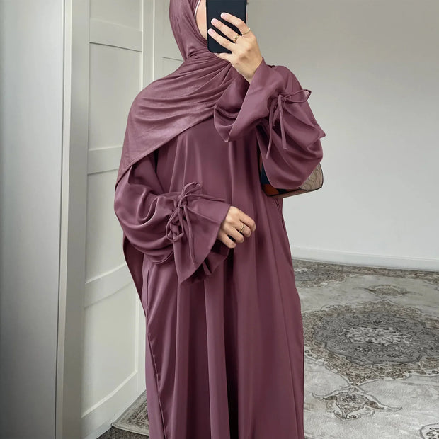 Ramadan Bowknot Dubai Abaya Dress Arabic Muslim Women Modest Clothing Islam Party Kaftan Turkey Robe Eid Djellaba Kebaya Caftan