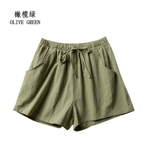 Cotton Linen Shorts Women's Sports Shorts Summer Solid High Waist Black Shorts Women Fashion Plus Size Casual Basic Short Pants