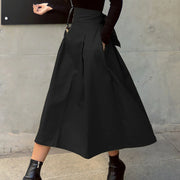 Skirts Womens Korean Fashion Solid Color Big Swing Ladies Skirt Long Skirt 2025 Autumn Wild High Waist Bow Slim Skirts