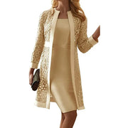 New Fashion Two Piece Set Solid Lace Cardigan Temperament Party Dress Set for Women