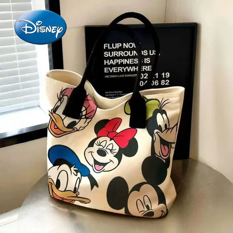 New Disney Minnie Pluto Cartoon Large Capacity Women's Canvas Bag Hand Shopping Bag Shoulder Bag Shopping Handbag