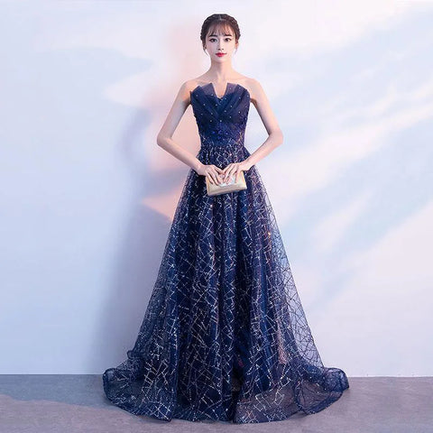 Customized high-end women's evening dress new French banquet dignified and elegant host starry sky long dress to attend dance pa