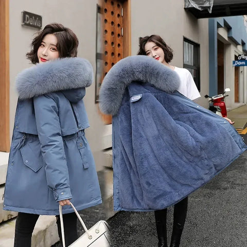 Free shipping AYUNSUE Winter Jacket Women Parka Long Coat Wool Liner Hooded Parkas With Fur Collar Warm Snow Wear Padded Clothes