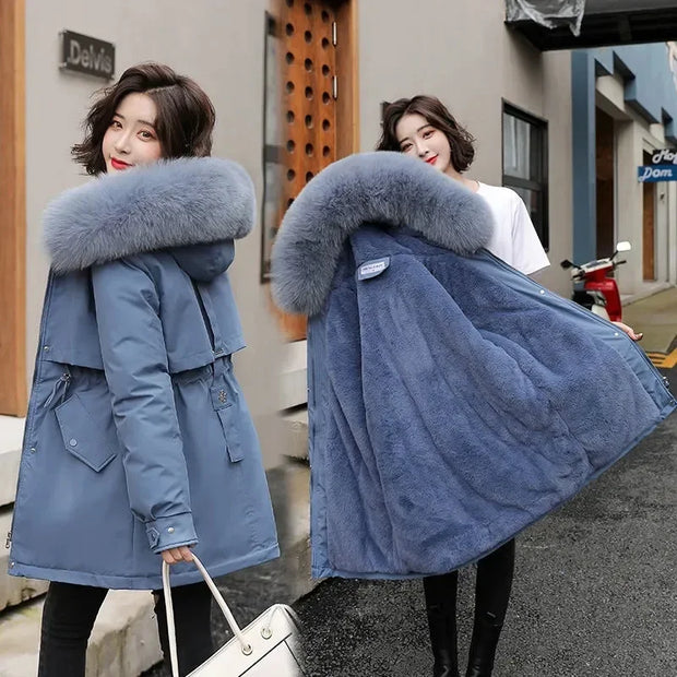 Free shipping AYUNSUE Winter Jacket Women Parka Long Coat Wool Liner Hooded Parkas With Fur Collar Warm Snow Wear Padded Clothes