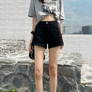 New Summer Women High Waist Button Wigh Leg Jeans Shorts Casual Female Loose Blue Denim Shorts Black White