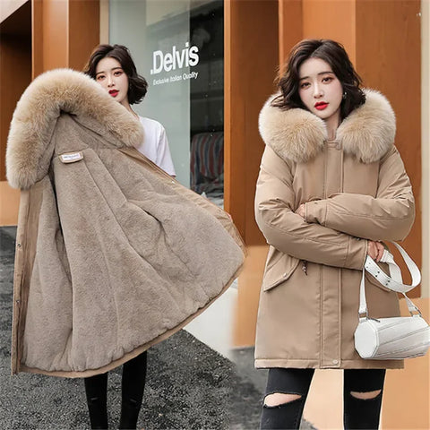 Free shipping AYUNSUE Winter Jacket Women Parka Long Coat Wool Liner Hooded Parkas With Fur Collar Warm Snow Wear Padded Clothes