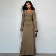 Elegant Knitted Maxi Dress For Women Fashion Solid Lace Up Long Sleeve Slim Dresses New Lady Commuting Robe Party Vestidos 2024