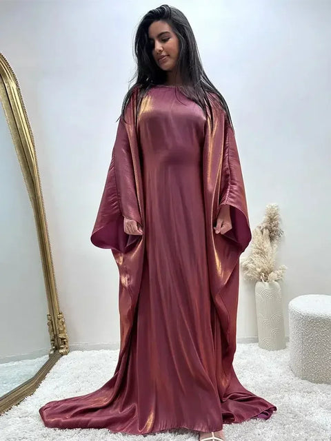 Ramadan Summer Batwing Sleeve Satin Butterfly Abaya Islam Muslim Maxi Dress Kebaya Women Kaftan Robe Musulmane Femme Vestidos