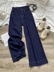 Blue Straight Jeans for Women Early Autumn Autumn 2024 New High Waist Slimming Loose Drooping Wide-Leg Pants