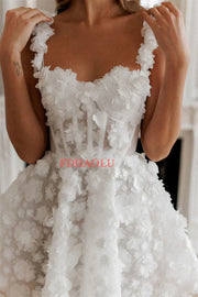 Customized Two Straps Full Lace Flower Short/Mini Wedding Dresses For Women Formal Bridal Grown Rode De Morrie Lace up