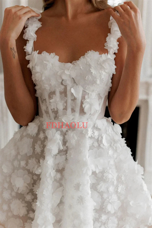 Customized Two Straps Full Lace Flower Short/Mini Wedding Dresses For Women Formal Bridal Grown Rode De Morrie Lace up