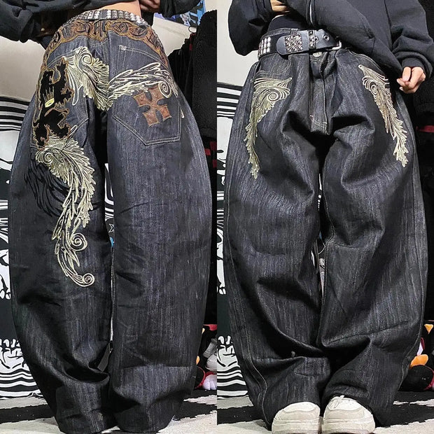 2024 New Harajuku Pants Trend Y2k Hip-hop Retro Minimalist Street Fashion Casual Loose Denim Pants Young Straight Wide-leg Pants