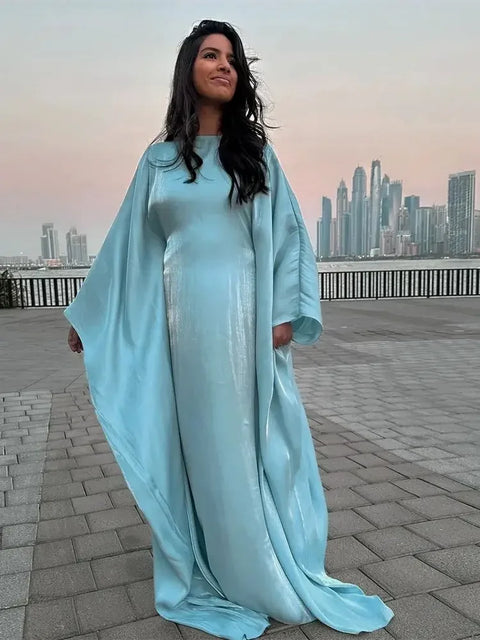 Ramadan Summer Batwing Sleeve Satin Butterfly Abaya Islam Muslim Maxi Dress Kebaya Women Kaftan Robe Musulmane Femme Vestidos