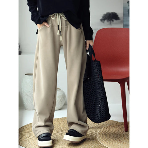 MICOCO K8063C Artistic temperament simple with thick loose high-waisted lean banana sweatpants