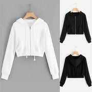 Women'S Casual Solid Colour Zip Pocket Top Drawstring Hooded Sweatshirt Roupas Femininas Chaqueta Mujer Winter Jacket Women New