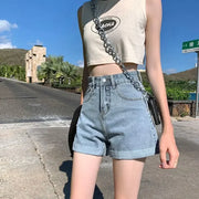 Shorts Women Black Gray Denim Shorts For Women Summer High Waist  Loose Ropa Mujer