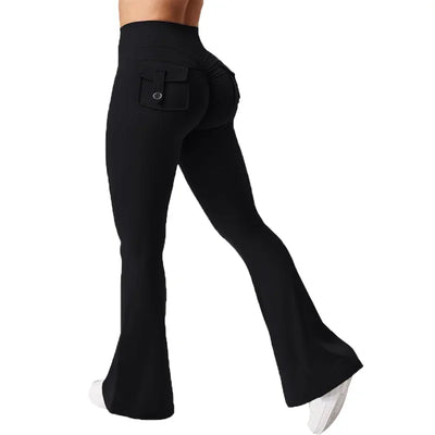 Women's Yoga Workwear Style Peach Butt Leggings with Pocket Flare Pants Sports Quick Dry Belly Sexy Pants