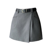 New Casual Women Suit Shorts 2024 Summer Fashion High Waist A-line Shorts Skirts Korean Style Ladies Culottes Gray/Black