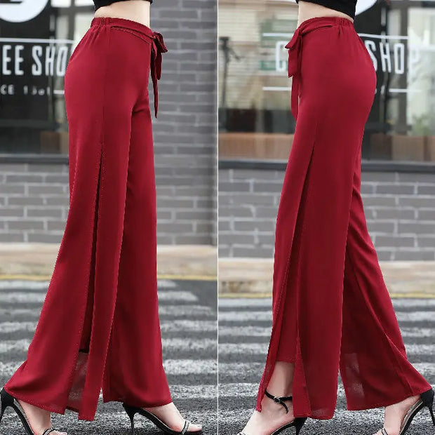 2024 Elegant Fashion Harajuku Slim Fit Female Clothes Loose Casual All Match Chiffon Wide Leg Pants High Waist Split Skirt Pants