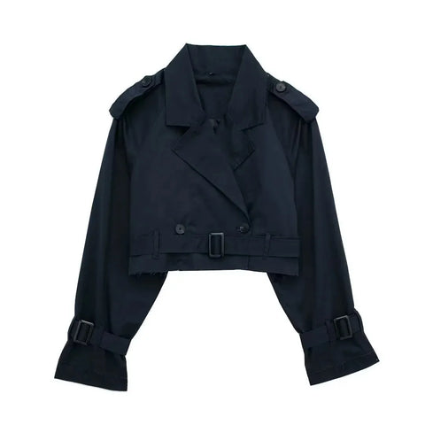 Women's Fashion Matching Belt Casual Short Windbreaker Coat