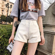 New Summer Women High Waist Button Wigh Leg Jeans Shorts Casual Female Loose Blue Denim Shorts Black White