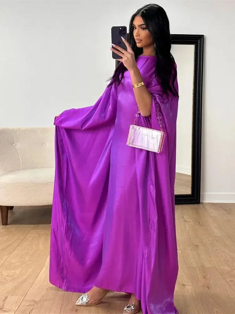 Ramadan Summer Batwing Sleeve Satin Butterfly Abaya Islam Muslim Maxi Dress Kebaya Women Kaftan Robe Musulmane Femme Vestidos