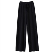 Knitted Wide-Leg Pants Women's Lengthened Mop Pants High Waist Drawstring Straight-Leg Pants Loose Slimming Casual Trousers 2024