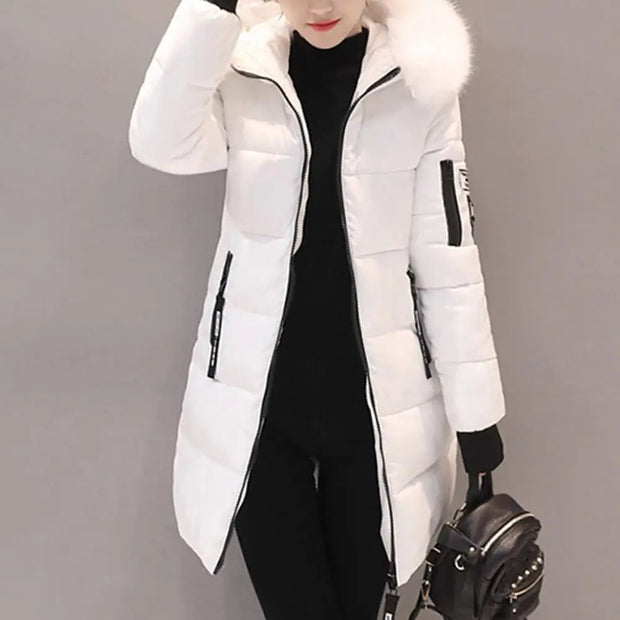 Hooded Cotton Coat Windproof Hooded Winter Cotton Coat with Zipper Pockets for Women Thickened Warm Mid Length Down Coat