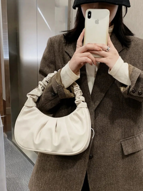 Fashion Pleated Handlebags for Women PU Cloud Bags Leisure Armpit Bag Shopping Shoulder Bags Dumpling Handbag Female Hand Bags