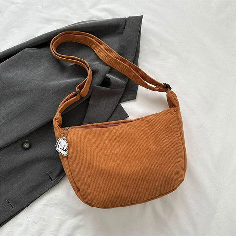 Black Corduroy Bags for Women Japanese Canvas Large Single Shoulder Crossbody Dumpling Bag Student Korean Casual Choth Handbag