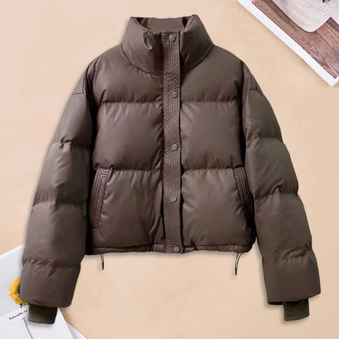 Winter Women Parkas Stand Collar Neck Zipper Closure Coat Long Sleeves Windproof Heat Retention Padded Down Coat