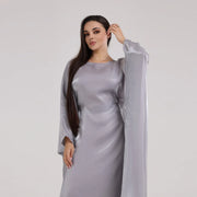 Dubai Ramadan Shiny Satin Abaya Muslim Batwing Sleeve Maxi Dress Kebaya Women Kaftan Arab Robe Islamic Musulmane Femme Vestidos