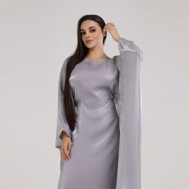 Dubai Ramadan Shiny Satin Abaya Muslim Batwing Sleeve Maxi Dress Kebaya Women Kaftan Arab Robe Islamic Musulmane Femme Vestidos