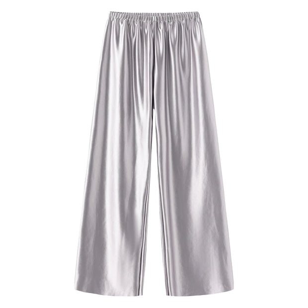 Satin Wide Leg Pants Long Floor Casual Pants Women's Summer