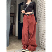 Wide Leg Jeans Women Loose Floor Length Red Vintage All-match Chic Autumn Winter Empire Daily Streetwear Female Fashion Ins New