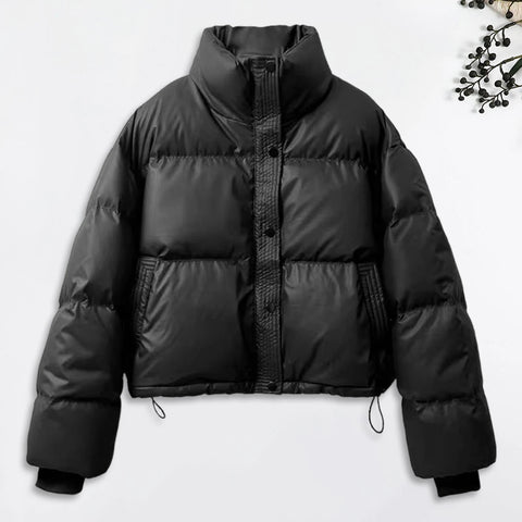 Winter Women Parkas Stand Collar Neck Zipper Closure Coat Long Sleeves Windproof Heat Retention Padded Down Coat