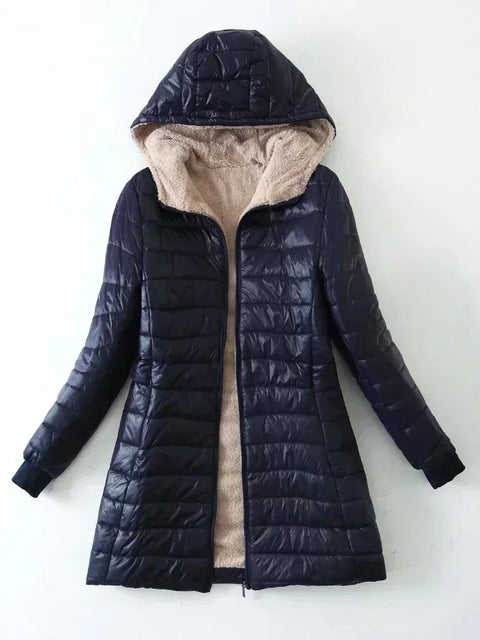 Women's Jacket Winter New Mid Length Korean Edition Hooded Fit Plus Fleece Cotton Coat Warm Lamb Fleece Parkas Winter Jackets