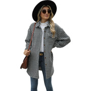 New Thousand Bird Grid Collar Top Medium Length Woolen Coat for Women